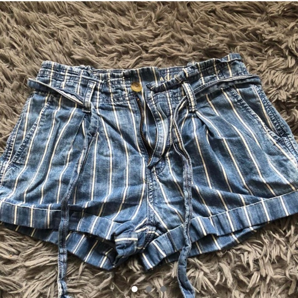 American Eagle paper bag mid rise shorts with stripes